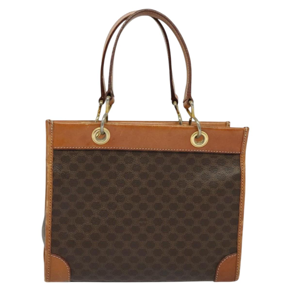 CELINE Macadam Canvas Hand Bag PVC Leather Brown Gold Auth 122440