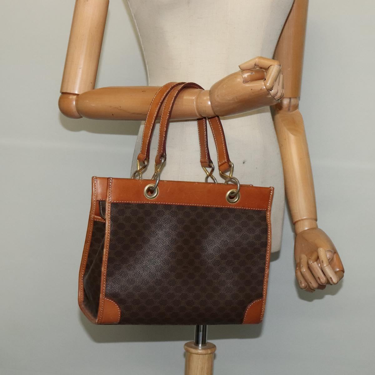 CELINE Macadam Canvas Hand Bag PVC Leather Brown Gold Auth 122440