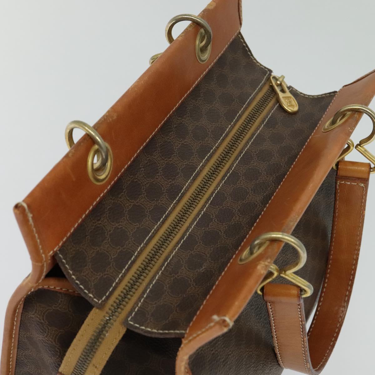 CELINE Macadam Canvas Hand Bag PVC Leather Brown Gold Auth 122440