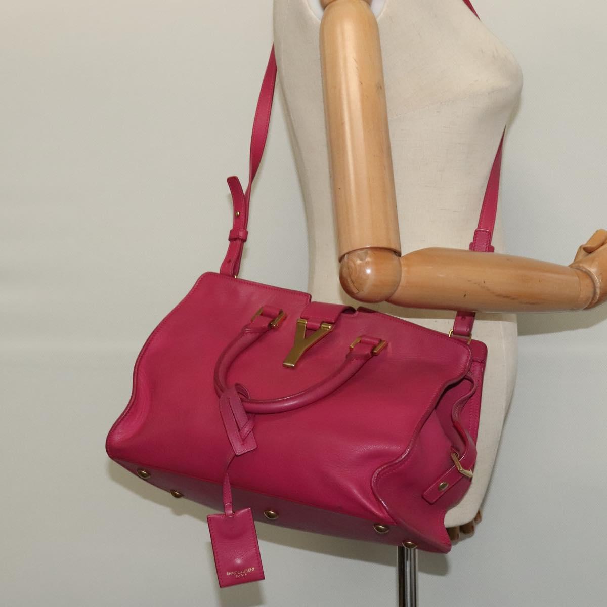 SAINT LAURENT Petit Cabas Hand Bag Leather 2way Pink Gold 311210 Auth 122446