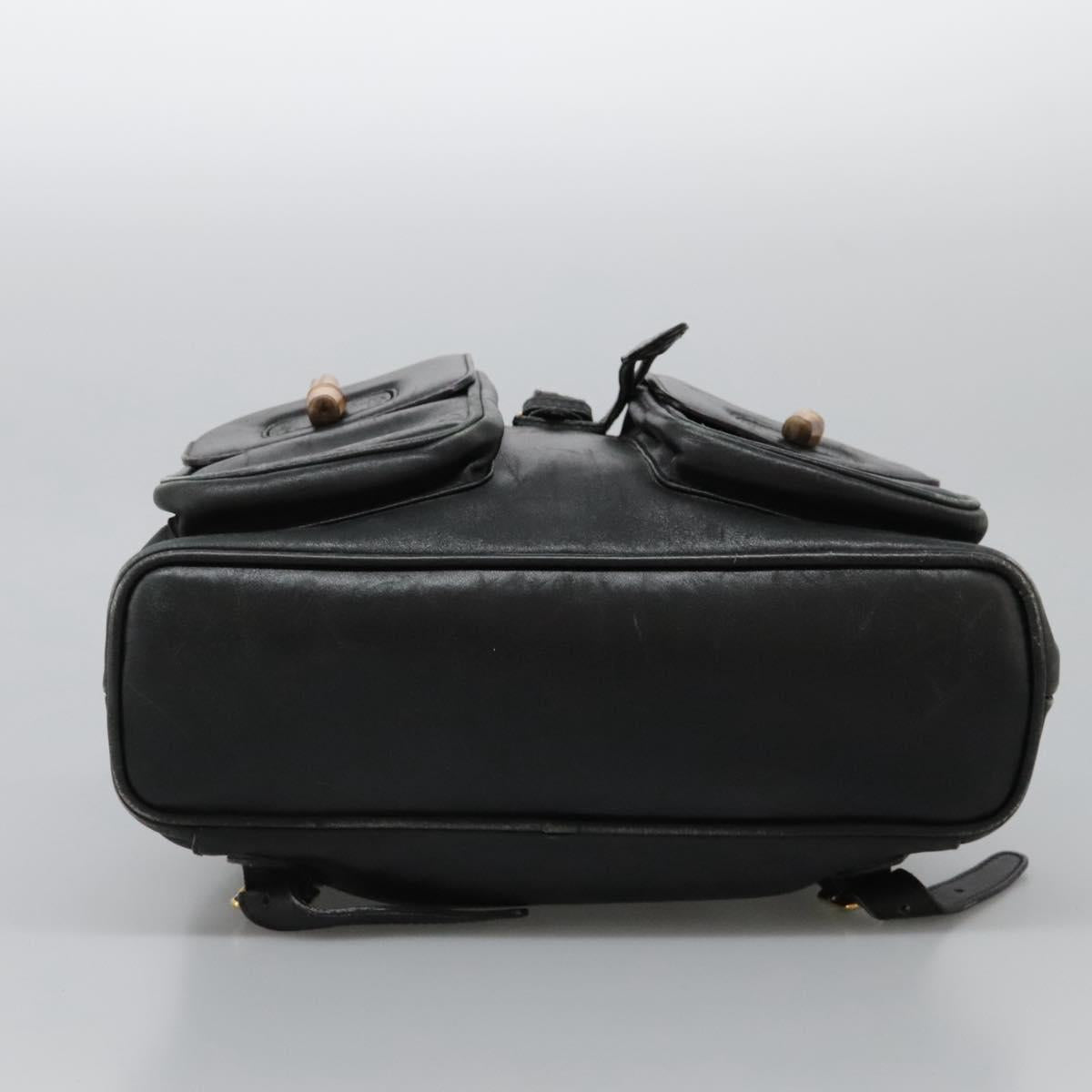 GUCCI Bamboo Backpack Leather Black Gold 003 2058 0016 Auth 122470