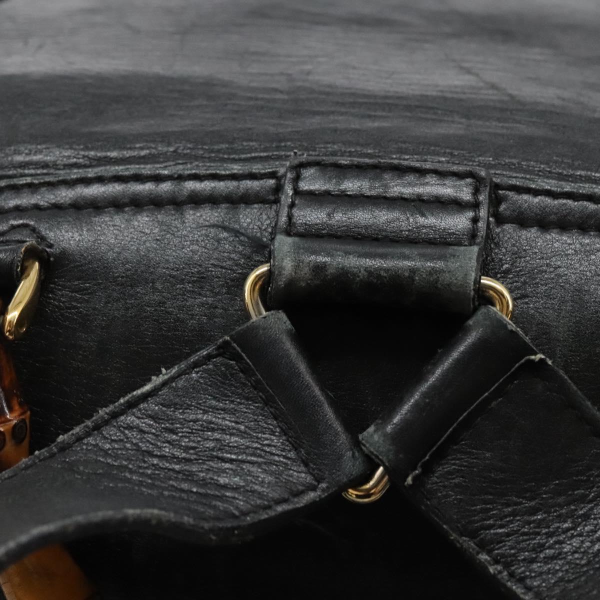 GUCCI Bamboo Backpack Leather Black Gold 003 2058 0016 Auth 122470