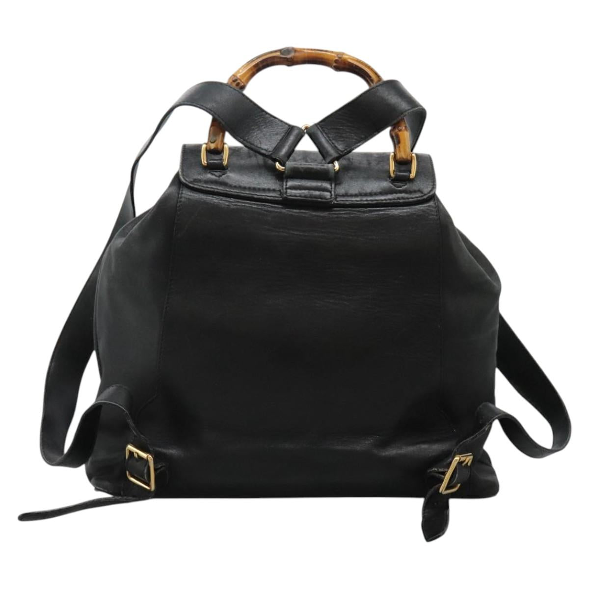GUCCI Bamboo Backpack Leather Black Gold 003 2058 0016 Auth 122470