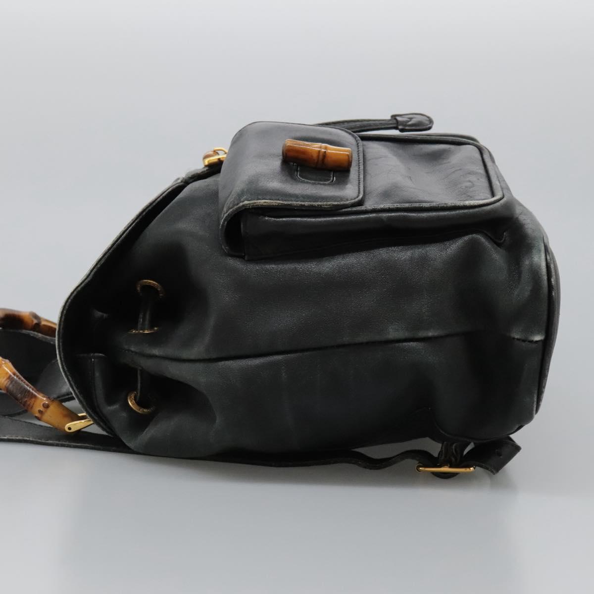 GUCCI Bamboo Backpack Leather Black Gold 003 2058 0016 Auth 122470