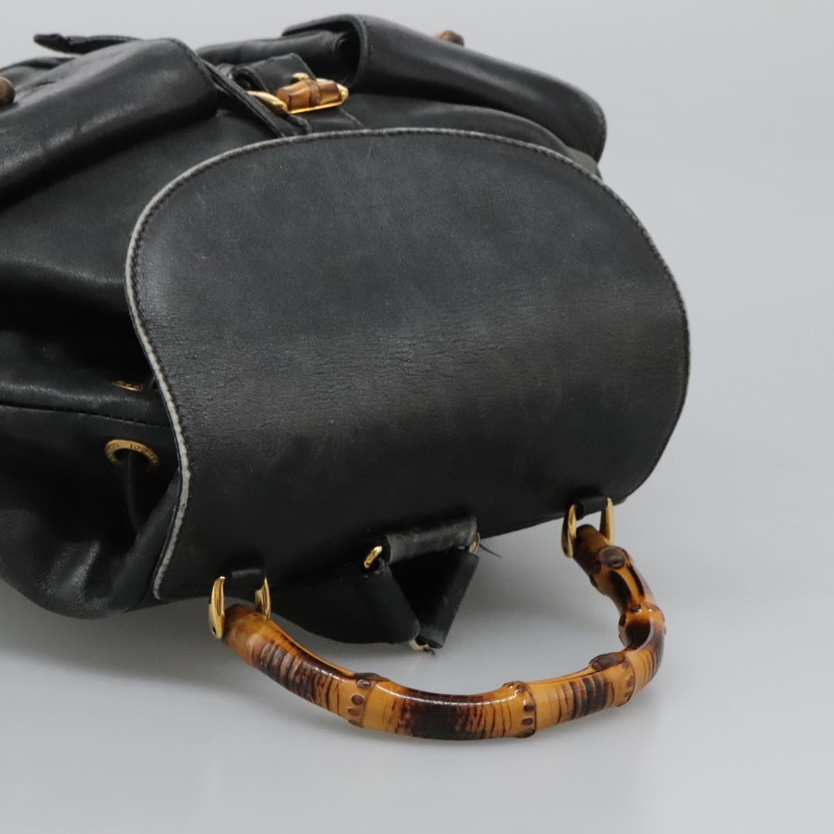 GUCCI Bamboo Backpack Leather Black Gold 003 2058 0016 Auth 122470