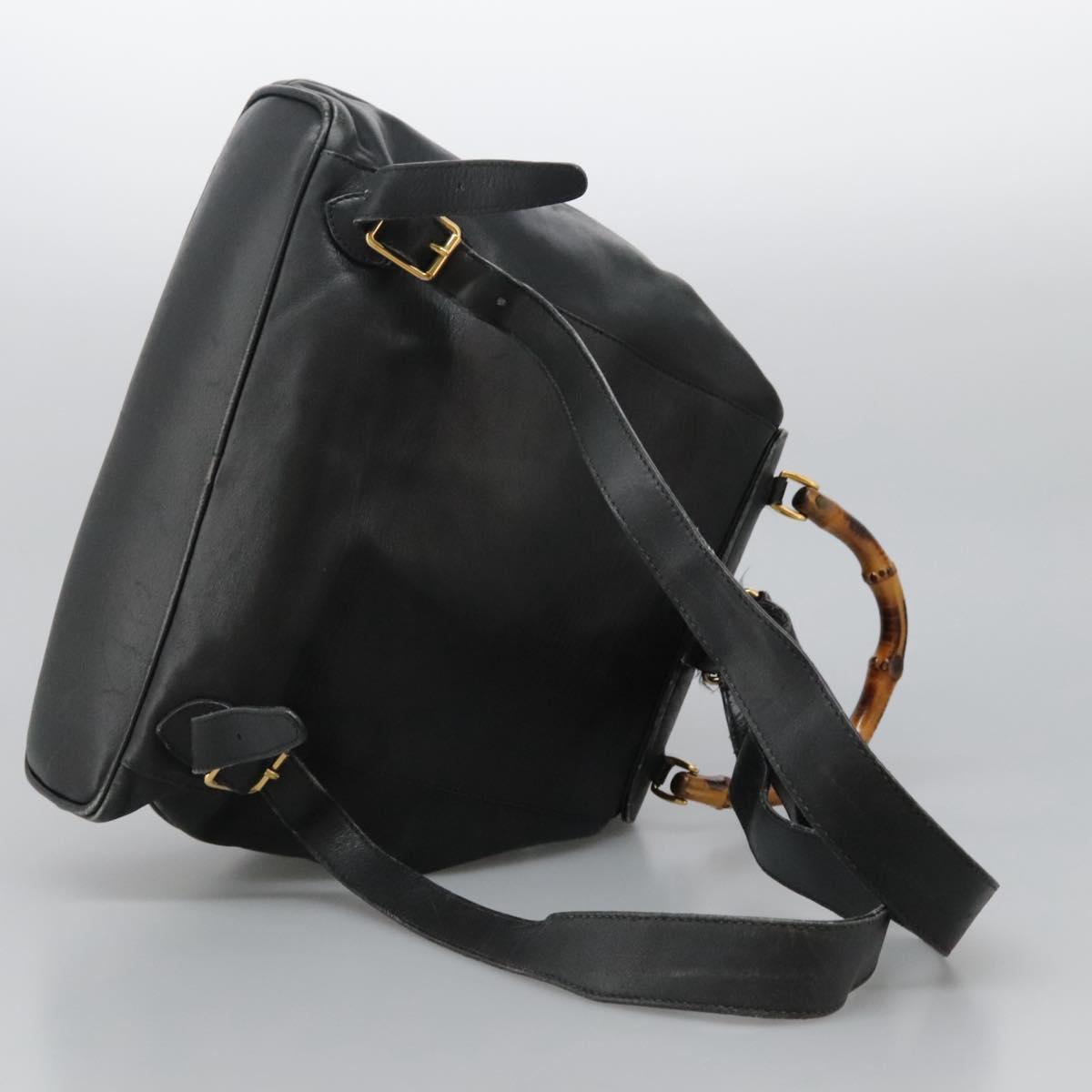 GUCCI Bamboo Backpack Leather Black Gold 003 2058 0016 Auth 122470