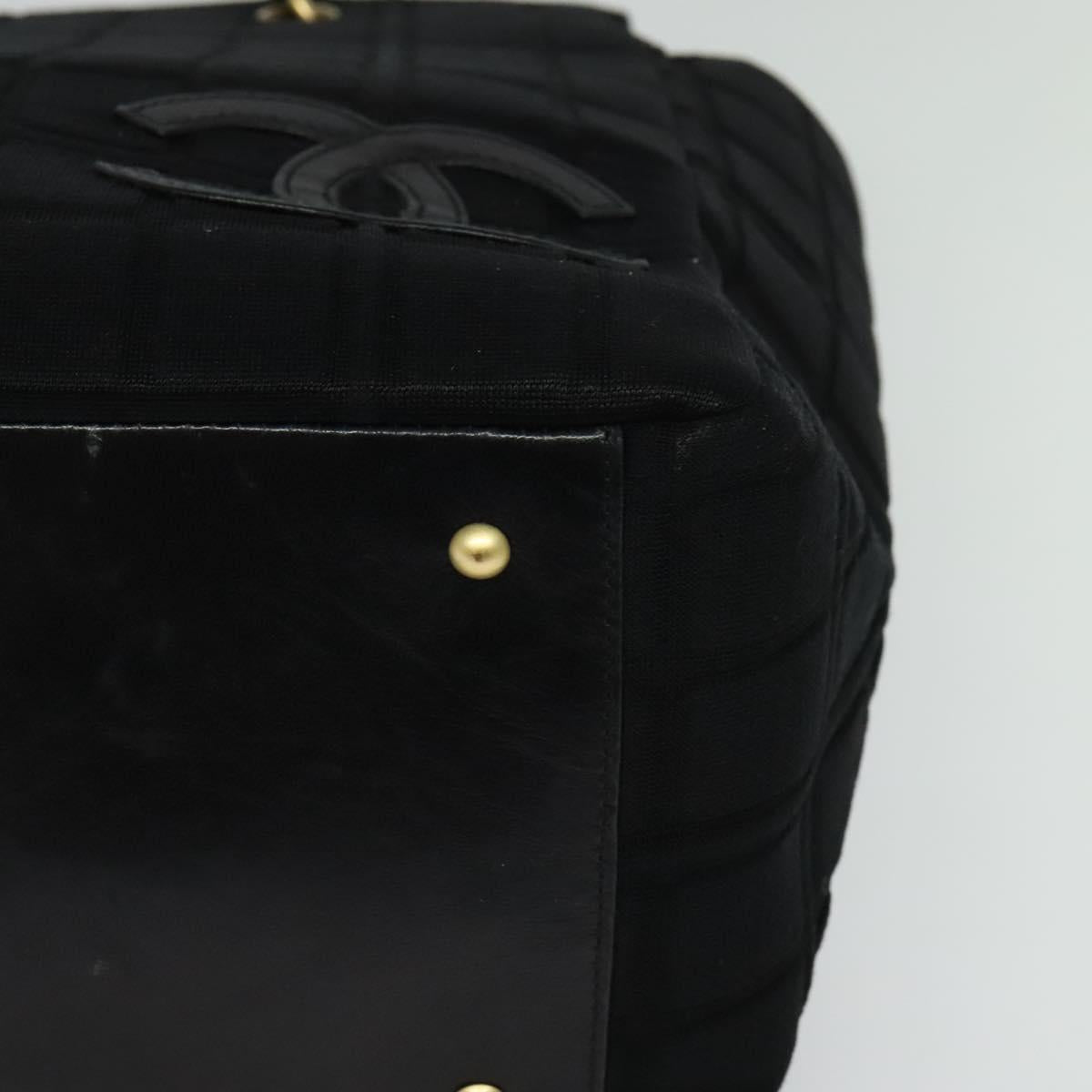 CHANEL Chain Tote Bag Cotton Black Gold CC Auth 122490