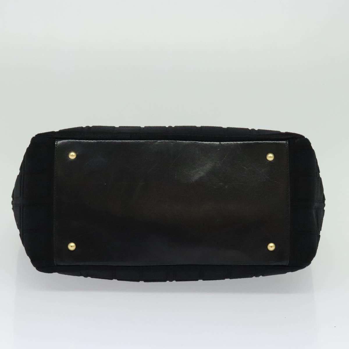 CHANEL Chain Tote Bag Cotton Black Gold CC Auth 122490