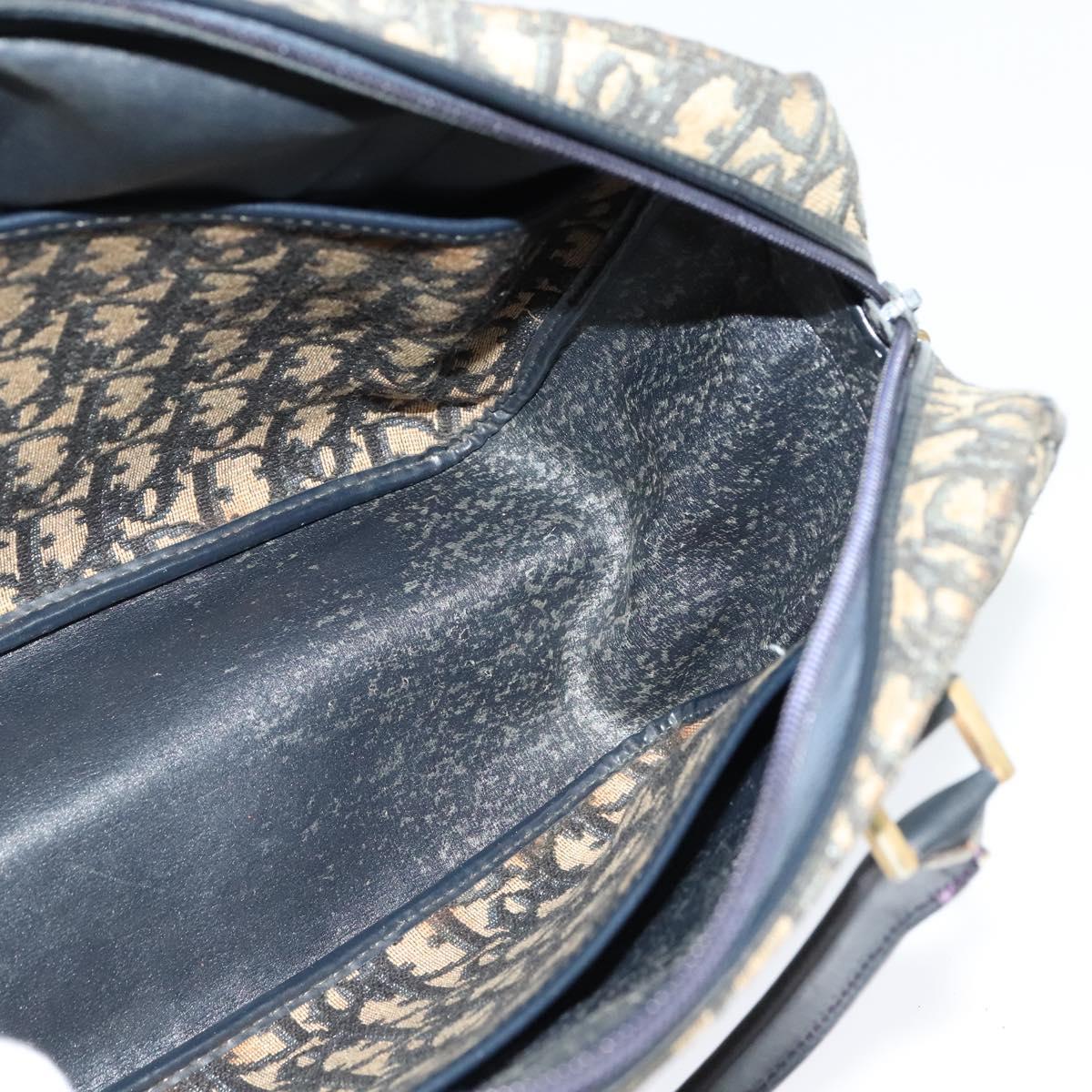 Christian Dior Trotter Canvas Hand Bag Navy Gold Auth 122491