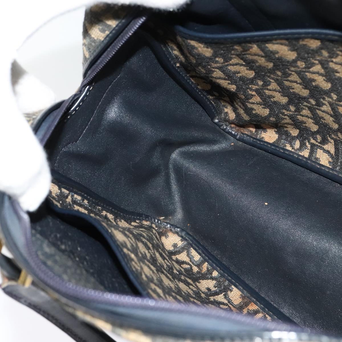 Christian Dior Trotter Canvas Hand Bag Navy Gold Auth 122491