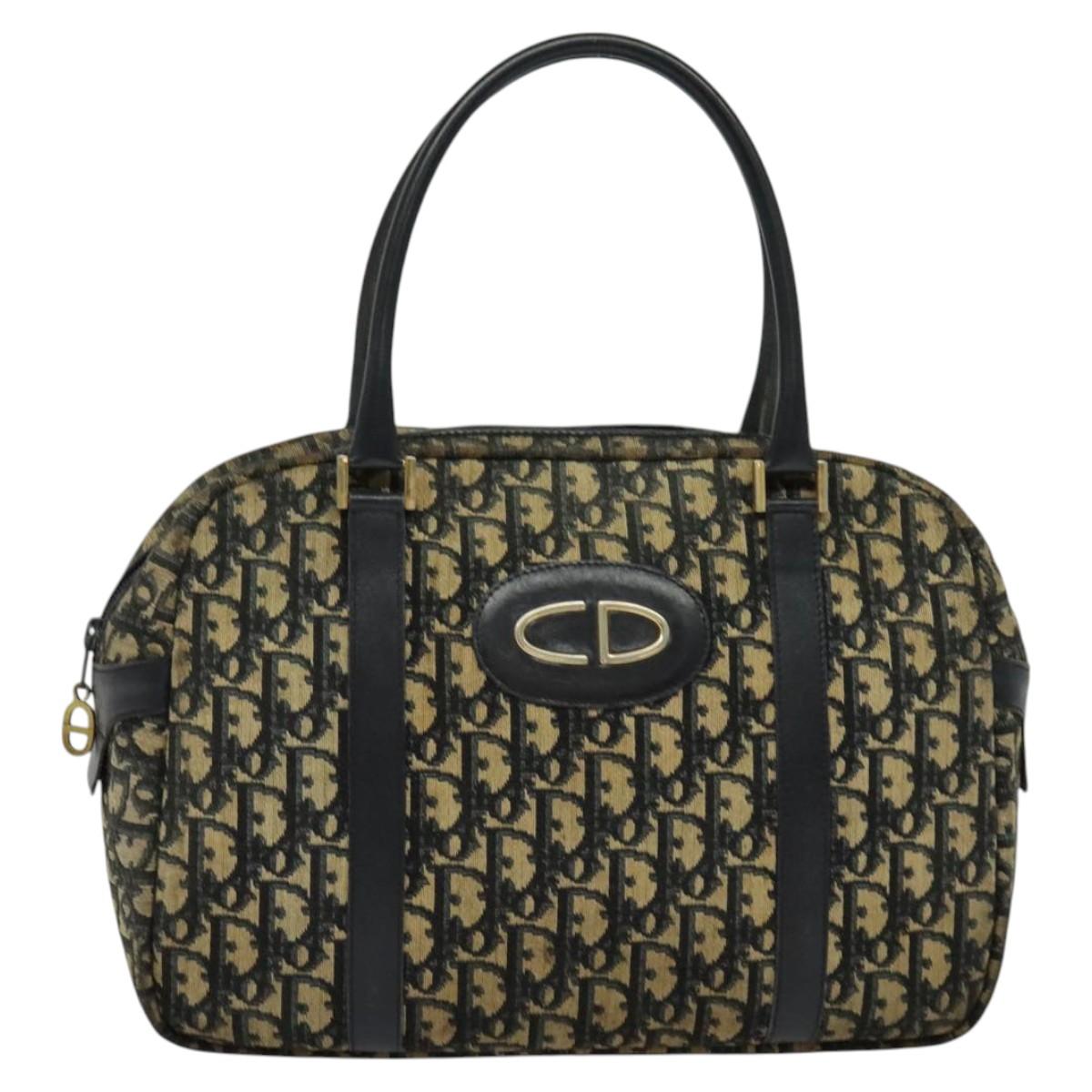 Christian Dior Trotter Canvas Hand Bag Navy Gold Auth 122491