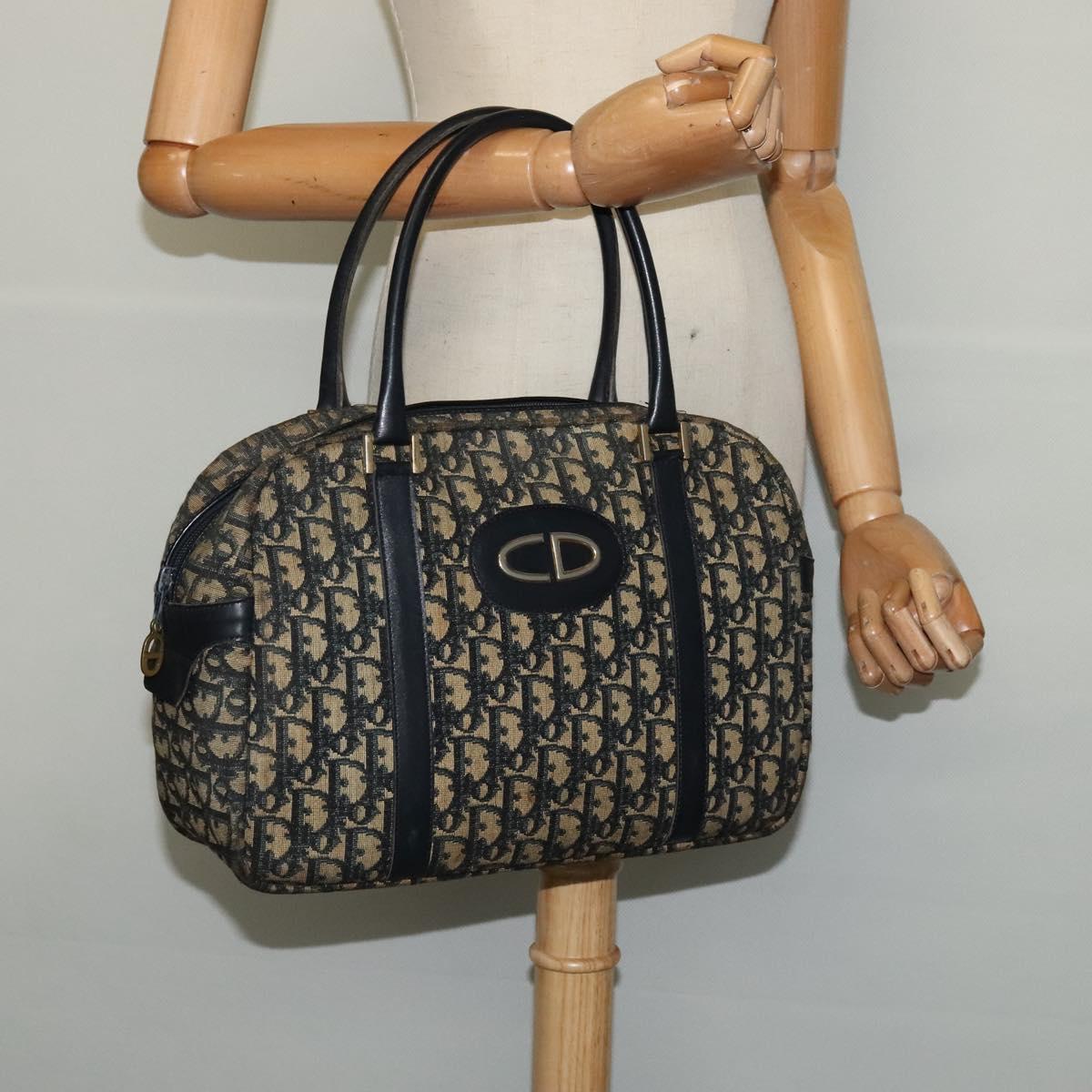 Christian Dior Trotter Canvas Hand Bag Navy Gold Auth 122491