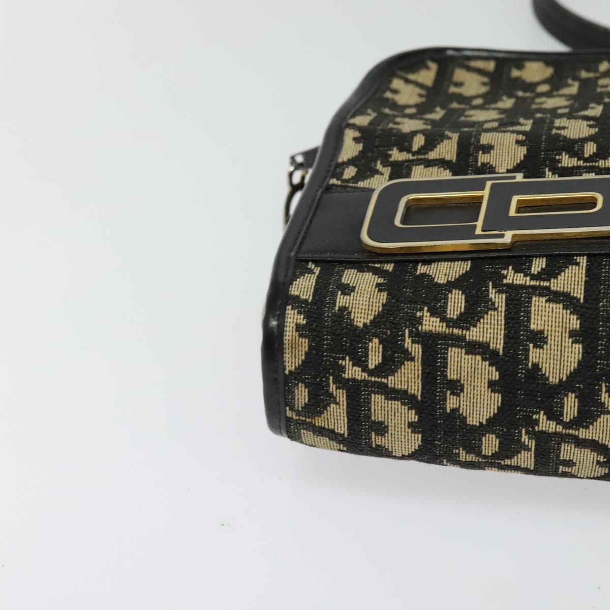 Christian Dior Trotter Canvas Shoulder Bag Navy Gold Auth 122509