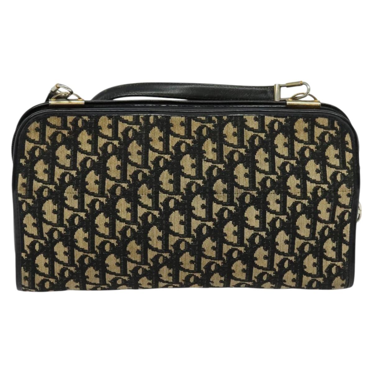 Christian Dior Trotter Canvas Shoulder Bag Navy Gold Auth 122509