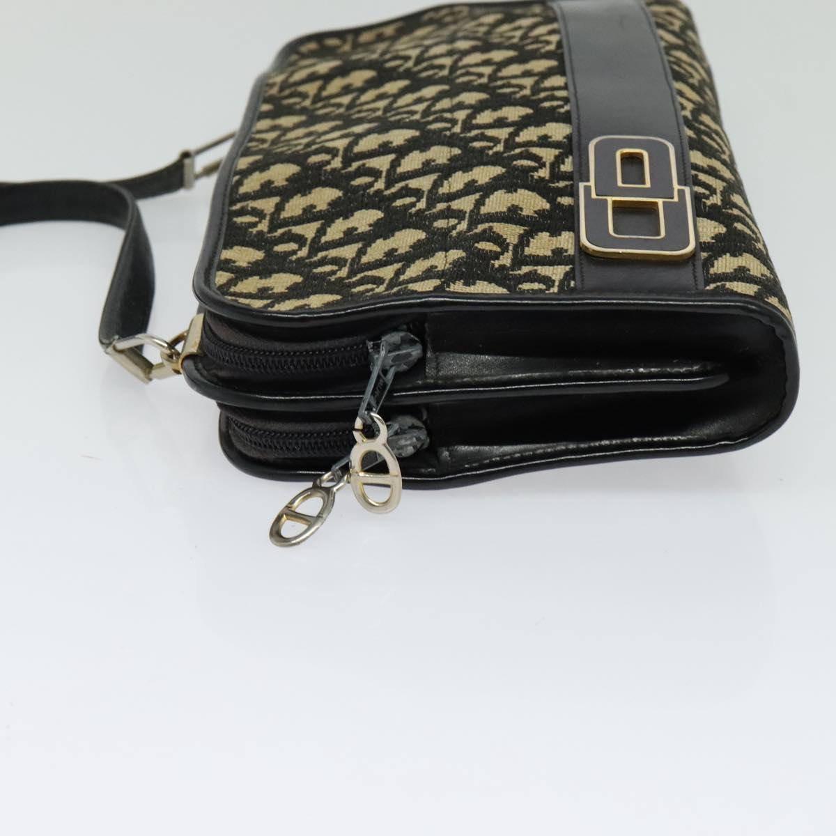 Christian Dior Trotter Canvas Shoulder Bag Navy Gold Auth 122509