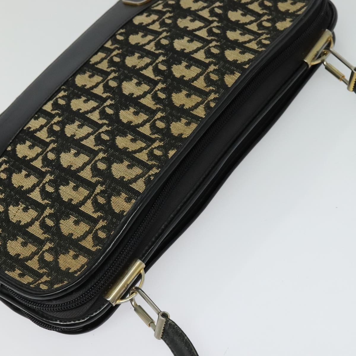 Christian Dior Trotter Canvas Shoulder Bag Navy Gold Auth 122509