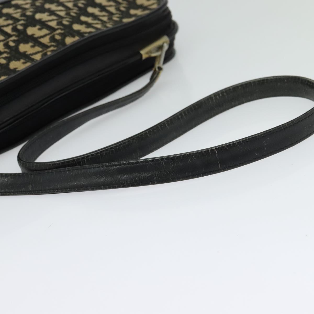 Christian Dior Trotter Canvas Shoulder Bag Navy Gold Auth 122509