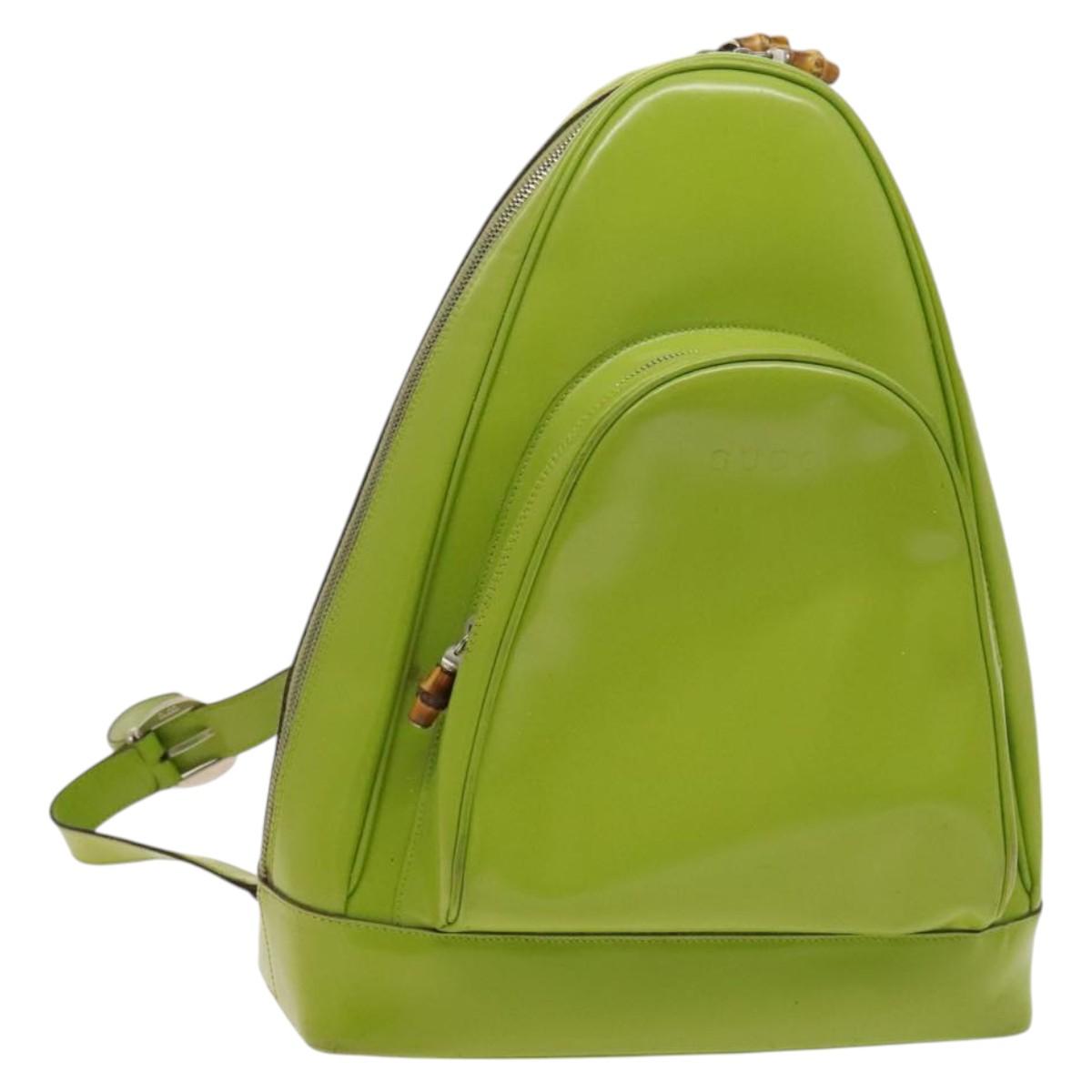 GUCCI Bamboo Body Bag Patent leather Green Auth 122510