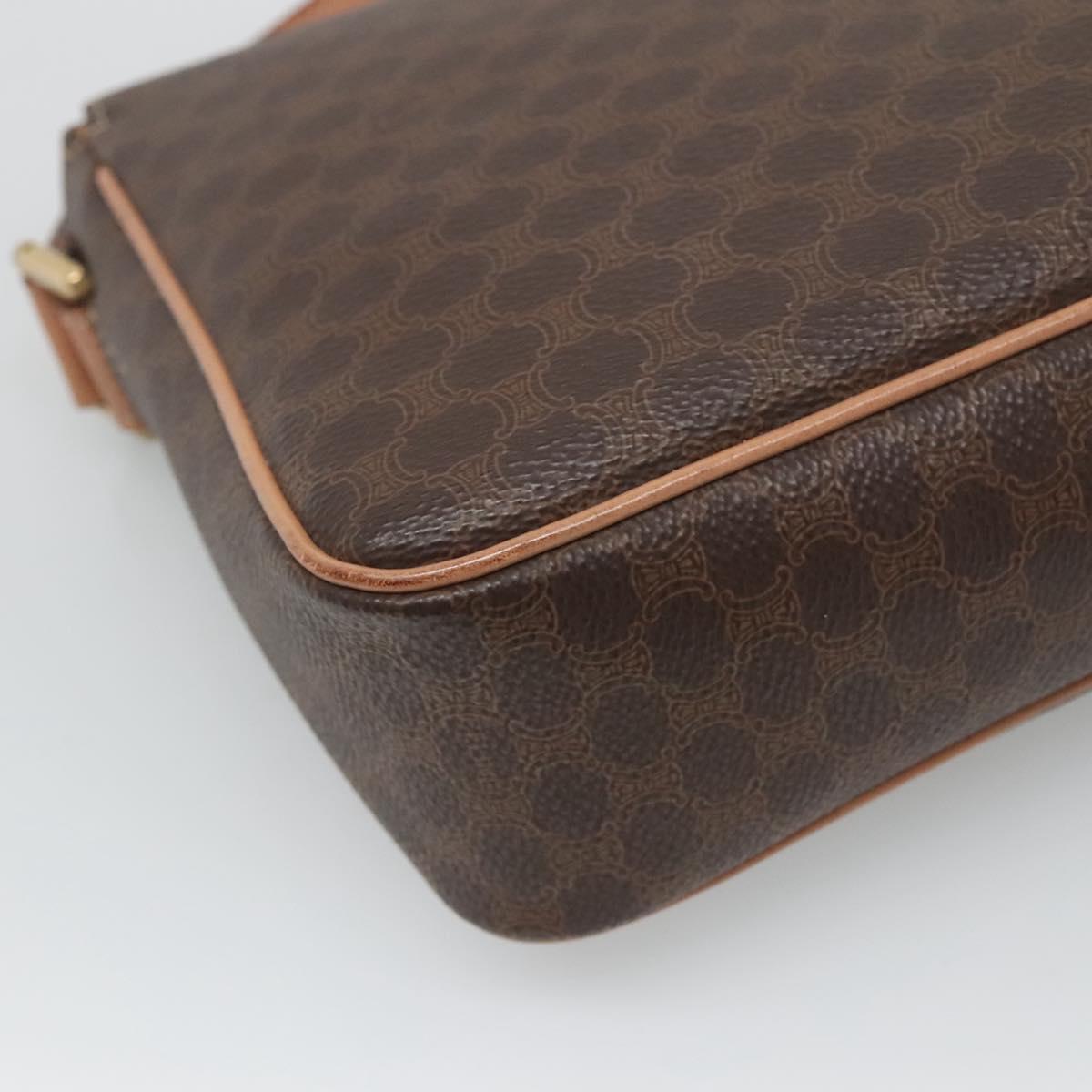 CELINE Macadam Canvas Shoulder Bag PVC Leather Brown Gold Auth 122540