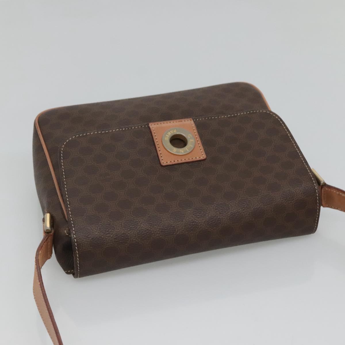 CELINE Macadam Canvas Shoulder Bag PVC Leather Brown Gold Auth 122540