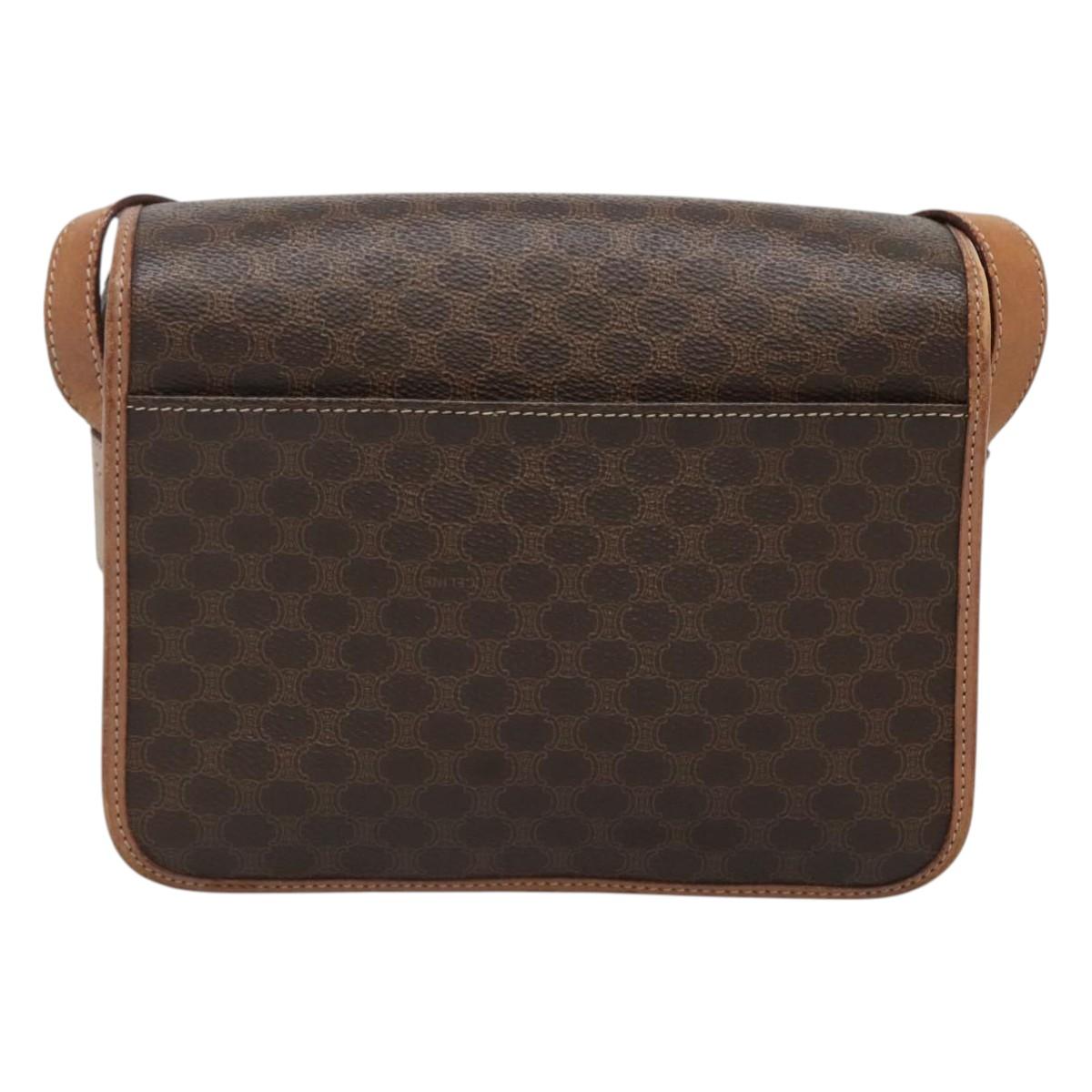 CELINE Macadam Canvas Shoulder Bag PVC Leather Brown Gold Auth 122541