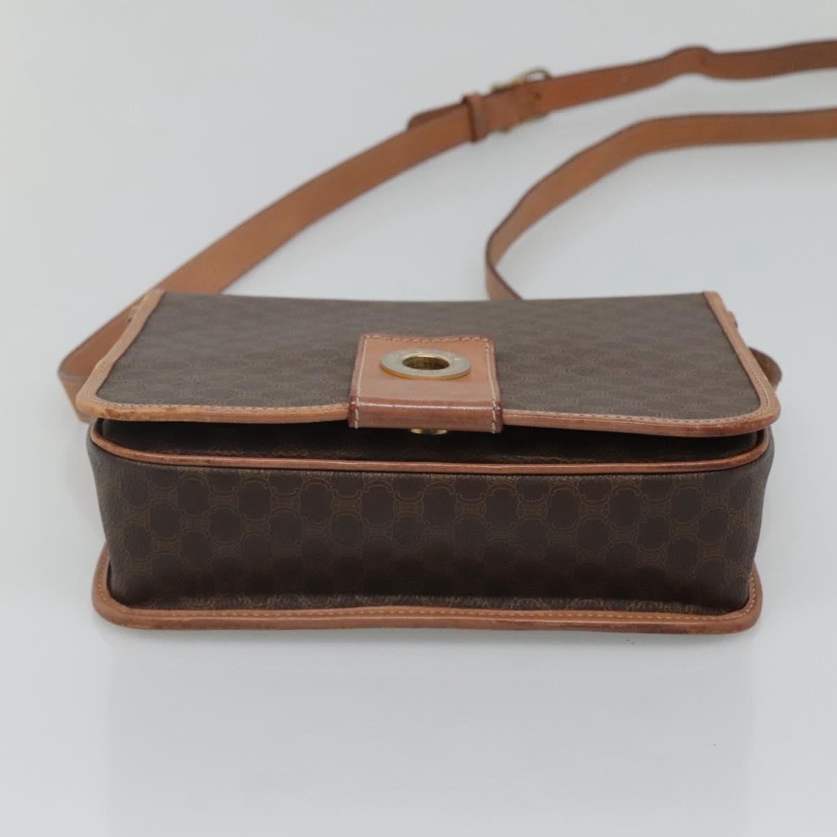 CELINE Macadam Canvas Shoulder Bag PVC Leather Brown Gold Auth 122541