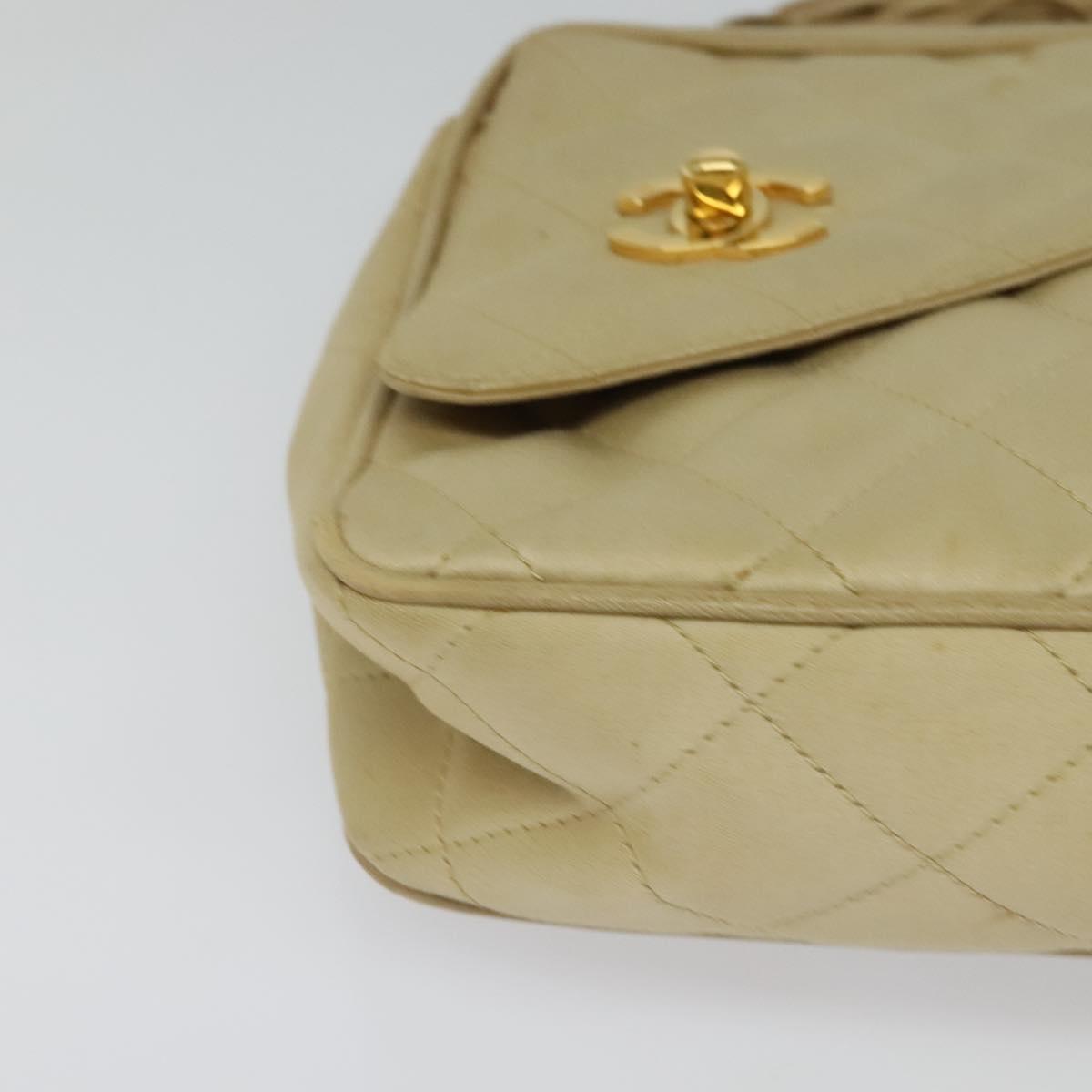 CHANEL Matelasse Chain Shoulder Bag Satin Beige Gold CC Auth 122544A