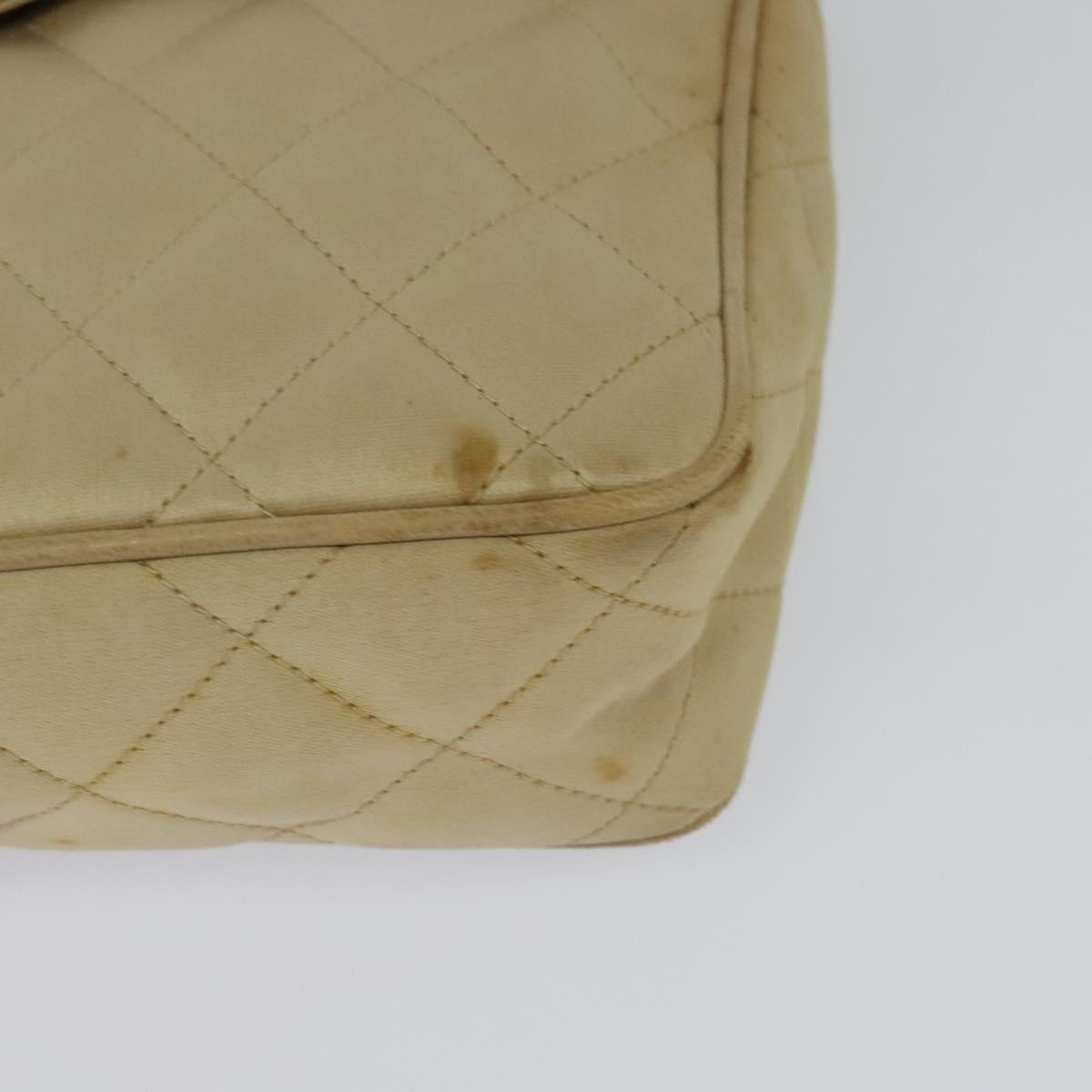 CHANEL Matelasse Chain Shoulder Bag Satin Beige Gold CC Auth 122544A