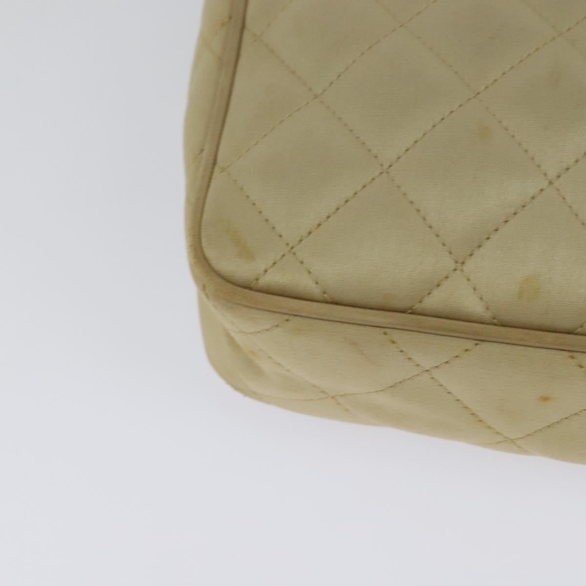 CHANEL Matelasse Chain Shoulder Bag Satin Beige Gold CC Auth 122544A
