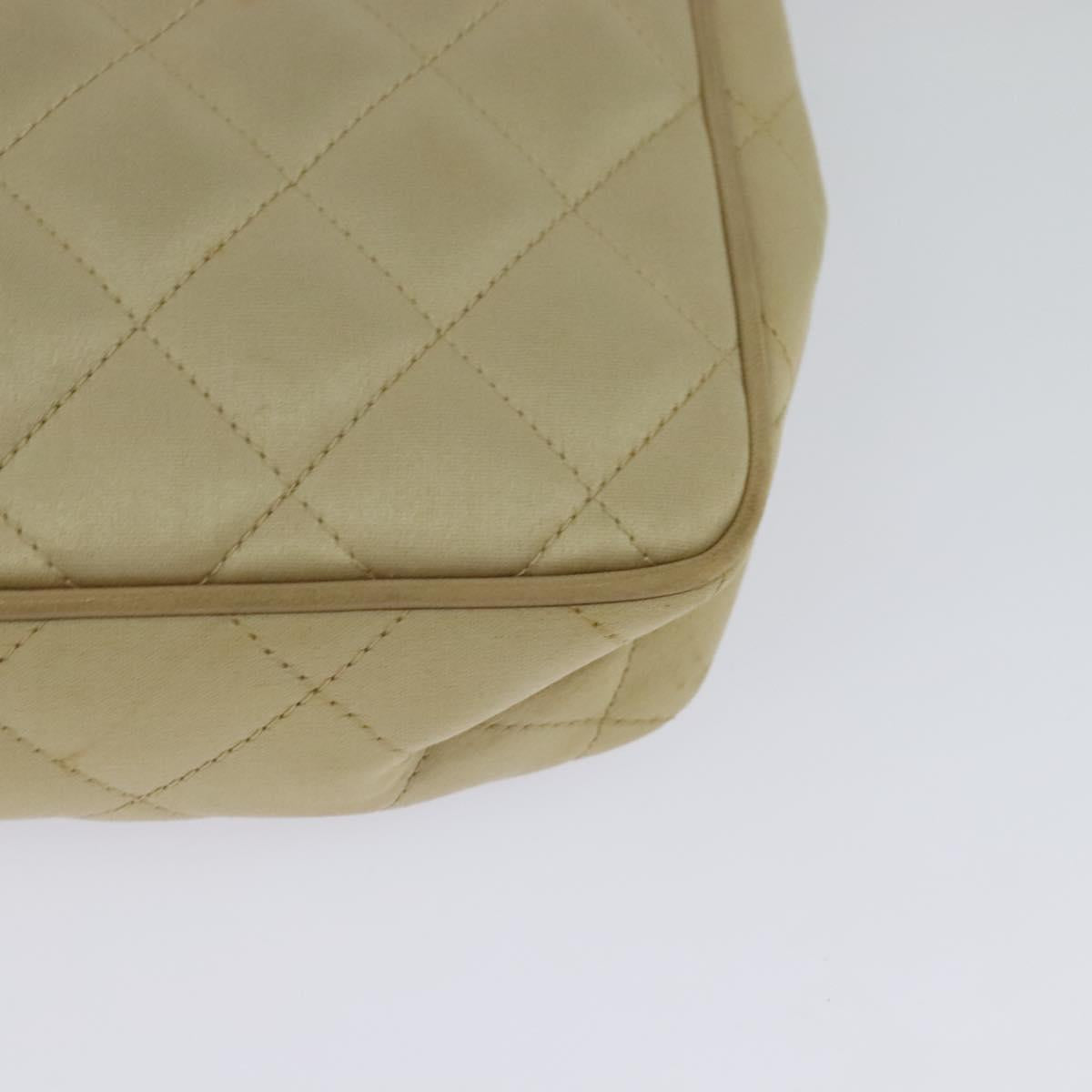 CHANEL Matelasse Chain Shoulder Bag Satin Beige Gold CC Auth 122544A