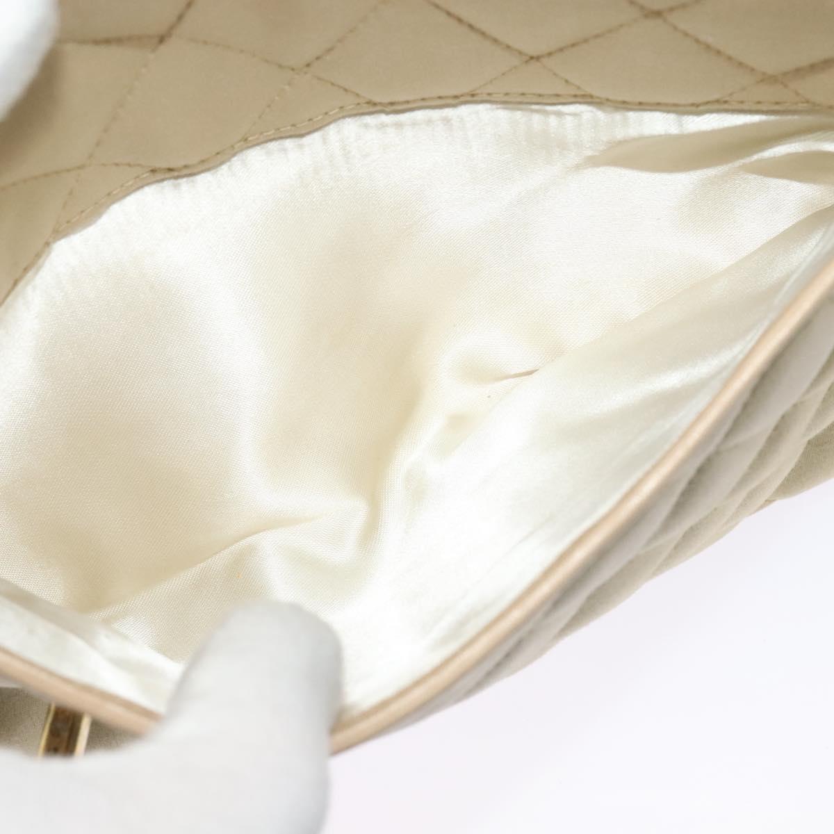 CHANEL Matelasse Chain Shoulder Bag Satin Beige Gold CC Auth 122544