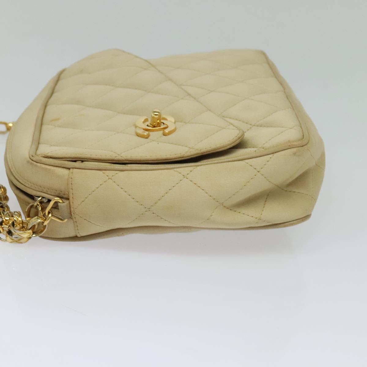 CHANEL Matelasse Chain Shoulder Bag Satin Beige Gold CC Auth 122544A