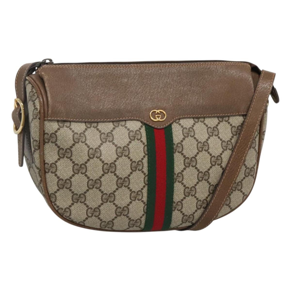 GUCCI GG Supreme Web Sherry Line Shoulder Bag PVC Beige 001 37 4001 Auth 122548