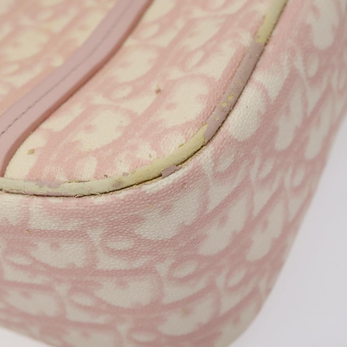 Christian Dior Trotter Canvas Romantic Chain Bag PVC Pink Silver Auth 122553