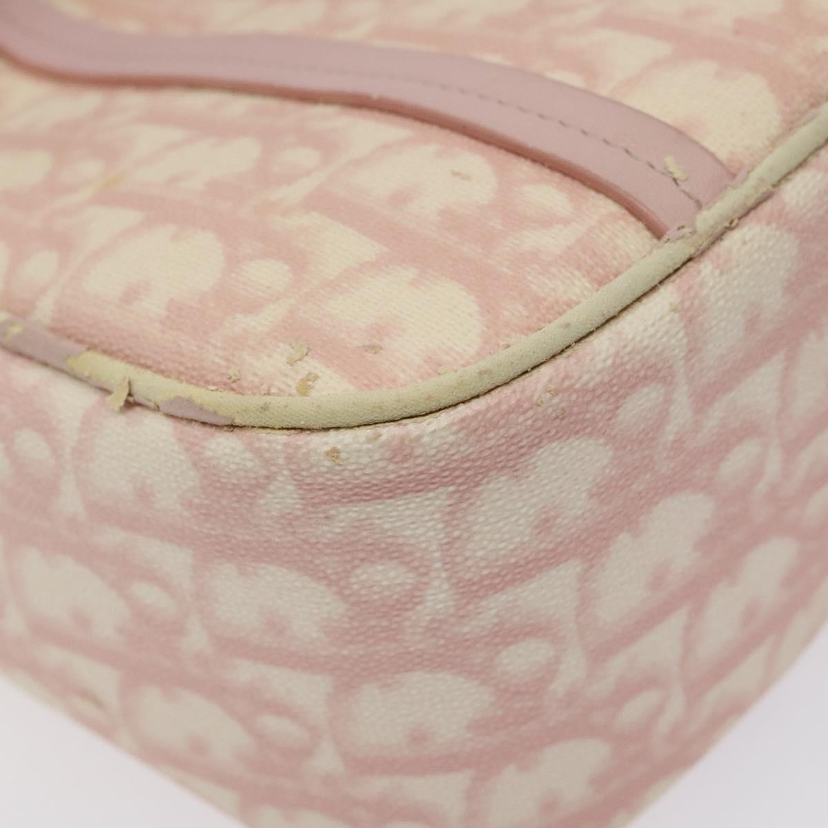 Christian Dior Trotter Canvas Romantic Chain Bag PVC Pink Silver Auth 122553