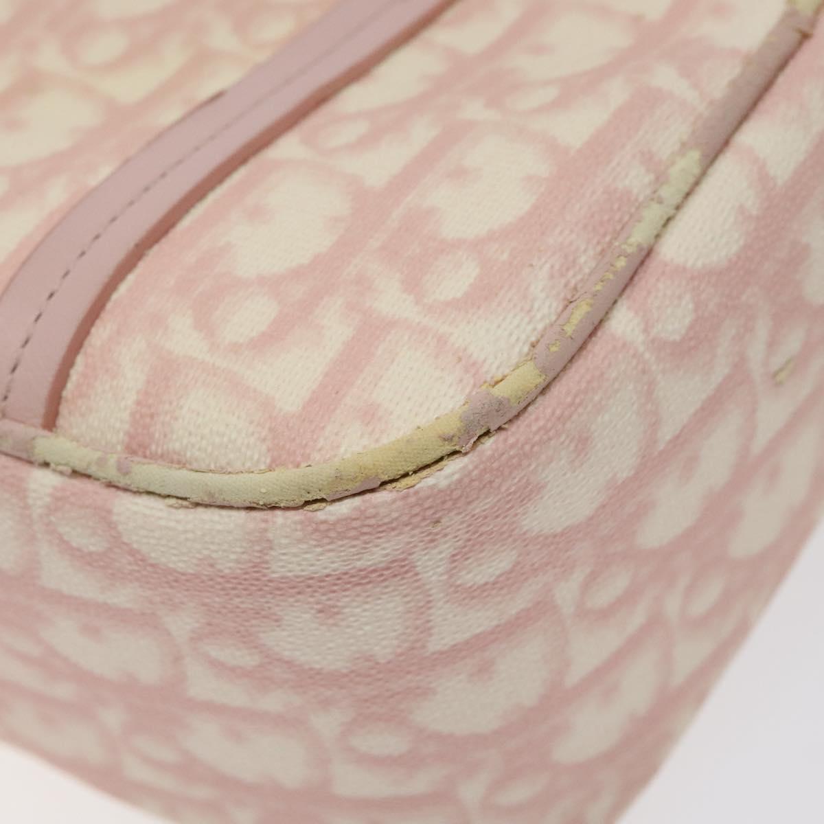 Christian Dior Trotter Canvas Romantic Chain Bag PVC Pink Silver Auth 122553