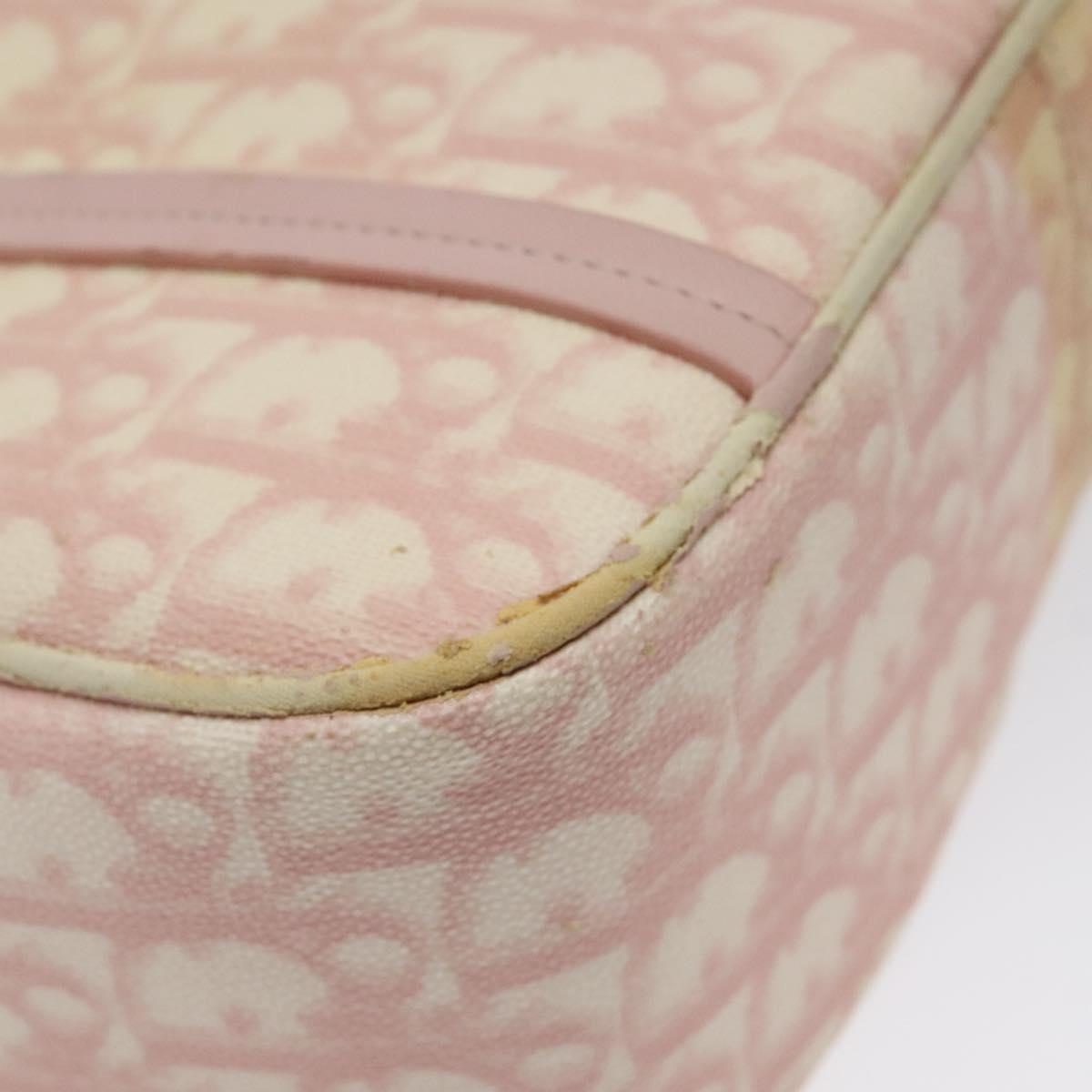 Christian Dior Trotter Canvas Romantic Chain Bag PVC Pink Silver Auth 122553