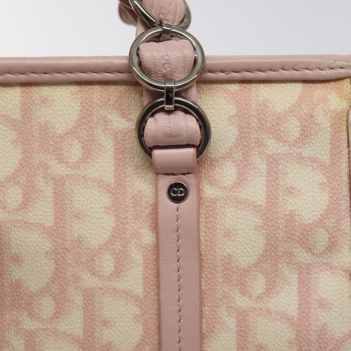 Christian Dior Trotter Canvas Romantic Chain Bag PVC Pink Silver Auth 122553
