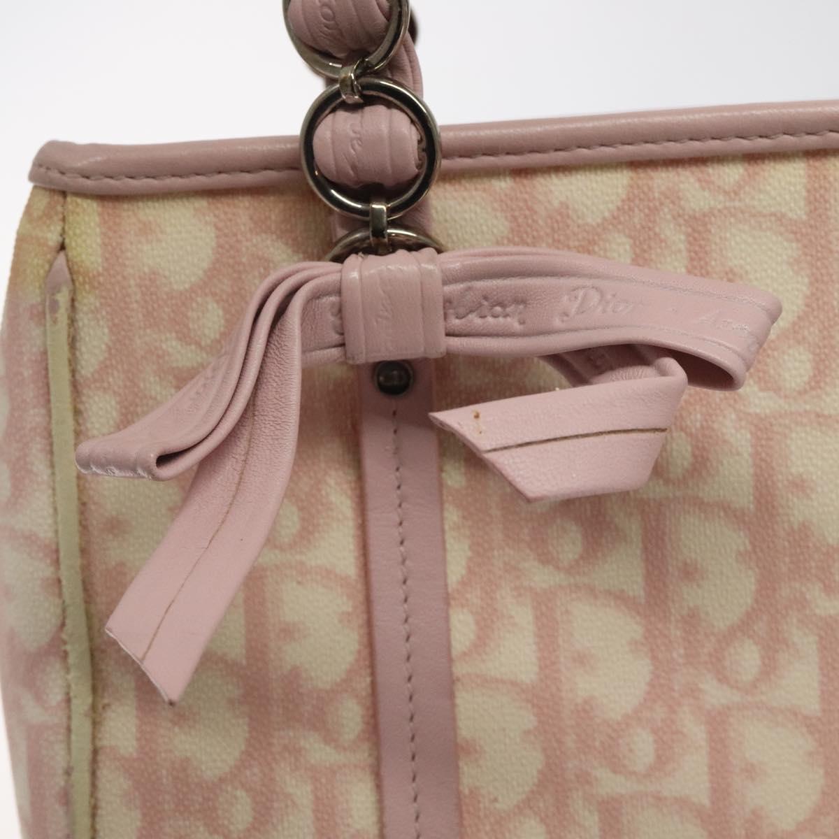 Christian Dior Trotter Canvas Romantic Chain Bag PVC Pink Silver Auth 122553