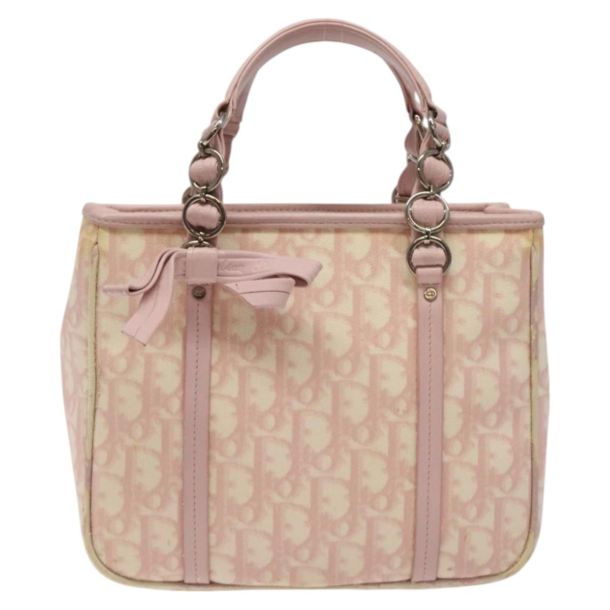 Christian Dior Trotter Canvas Romantic Chain Bag PVC Pink Silver Auth 122553