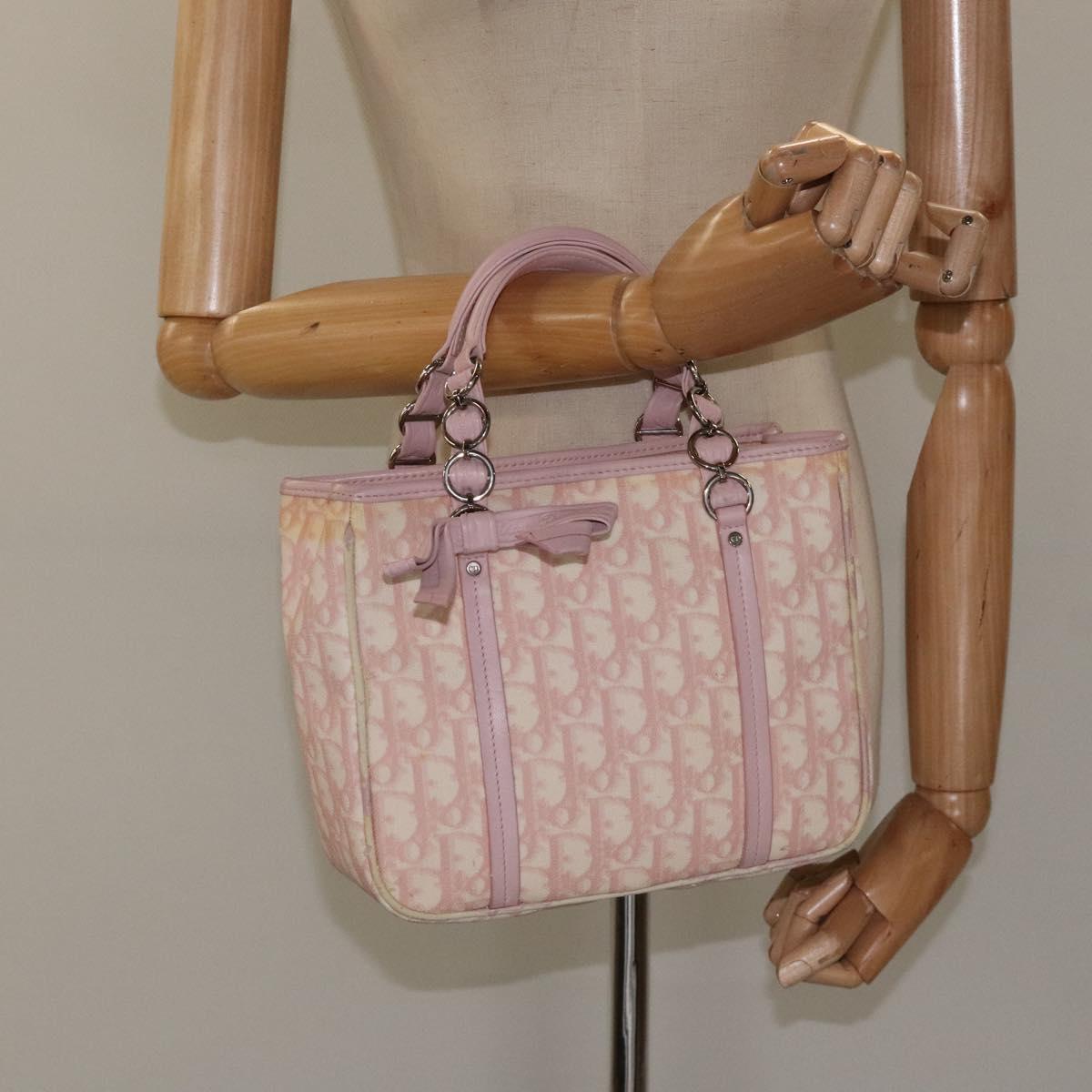 Christian Dior Trotter Canvas Romantic Chain Bag PVC Pink Silver Auth 122553