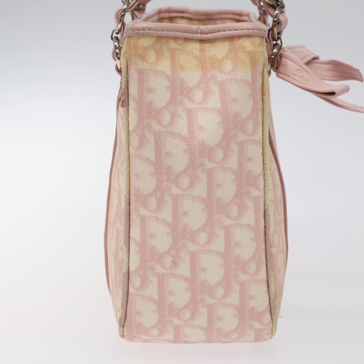 Christian Dior Trotter Canvas Romantic Chain Bag PVC Pink Silver Auth 122553