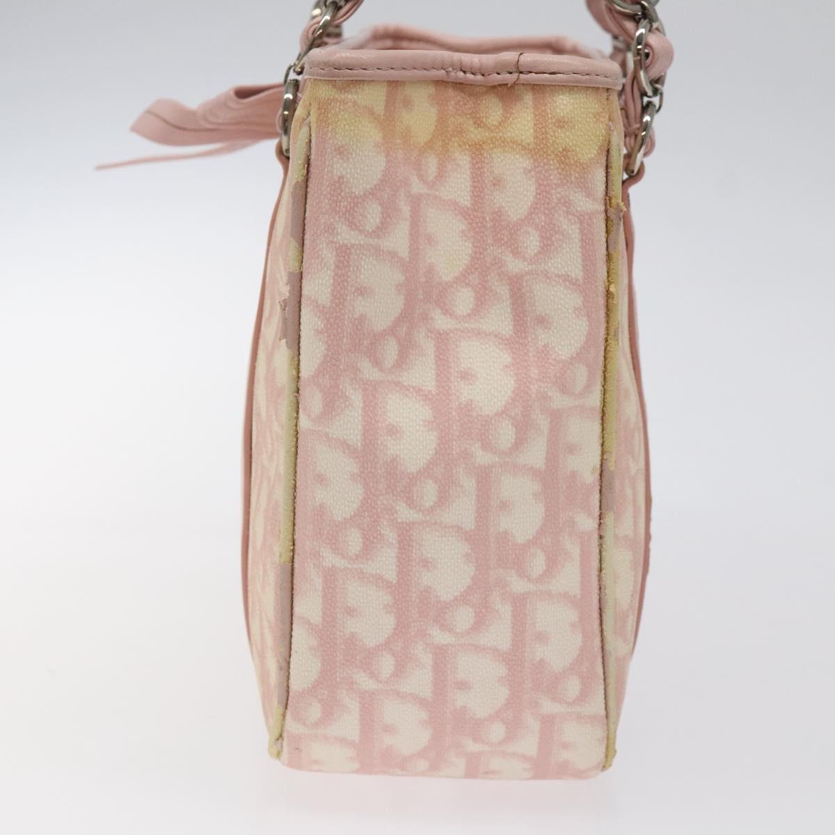 Christian Dior Trotter Canvas Romantic Chain Bag PVC Pink Silver Auth 122553