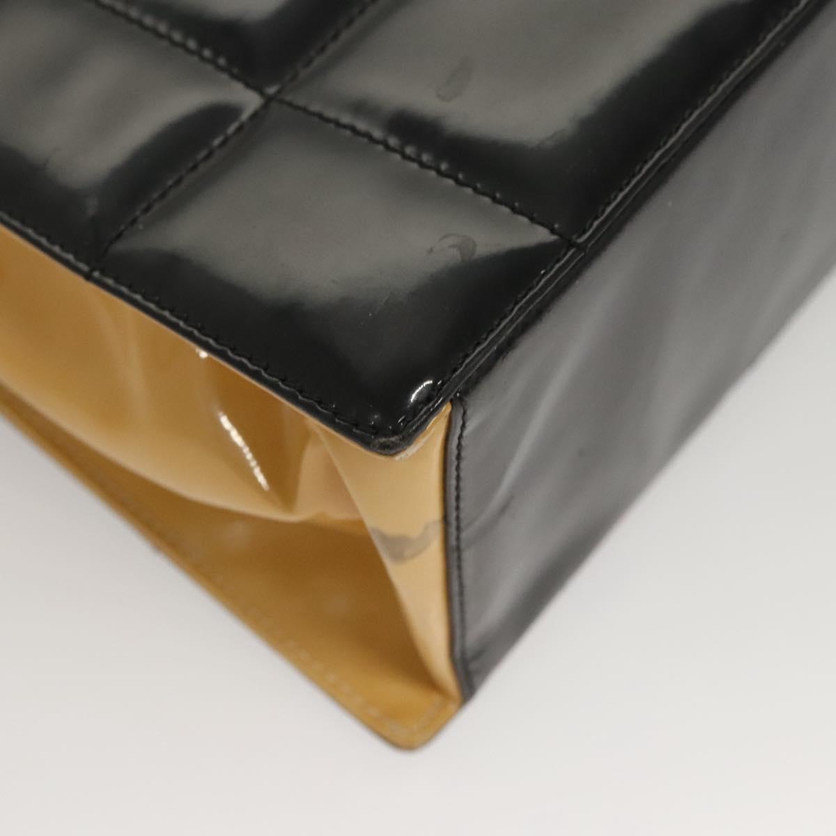 CHANEL Choco Bar Chain Shoulder Bag Patent leather Black CC Auth 122608