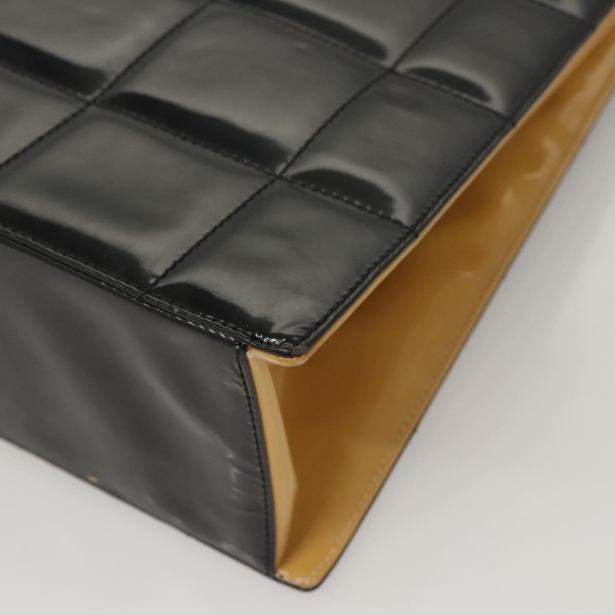 CHANEL Choco Bar Chain Shoulder Bag Patent leather Black CC Auth 122608