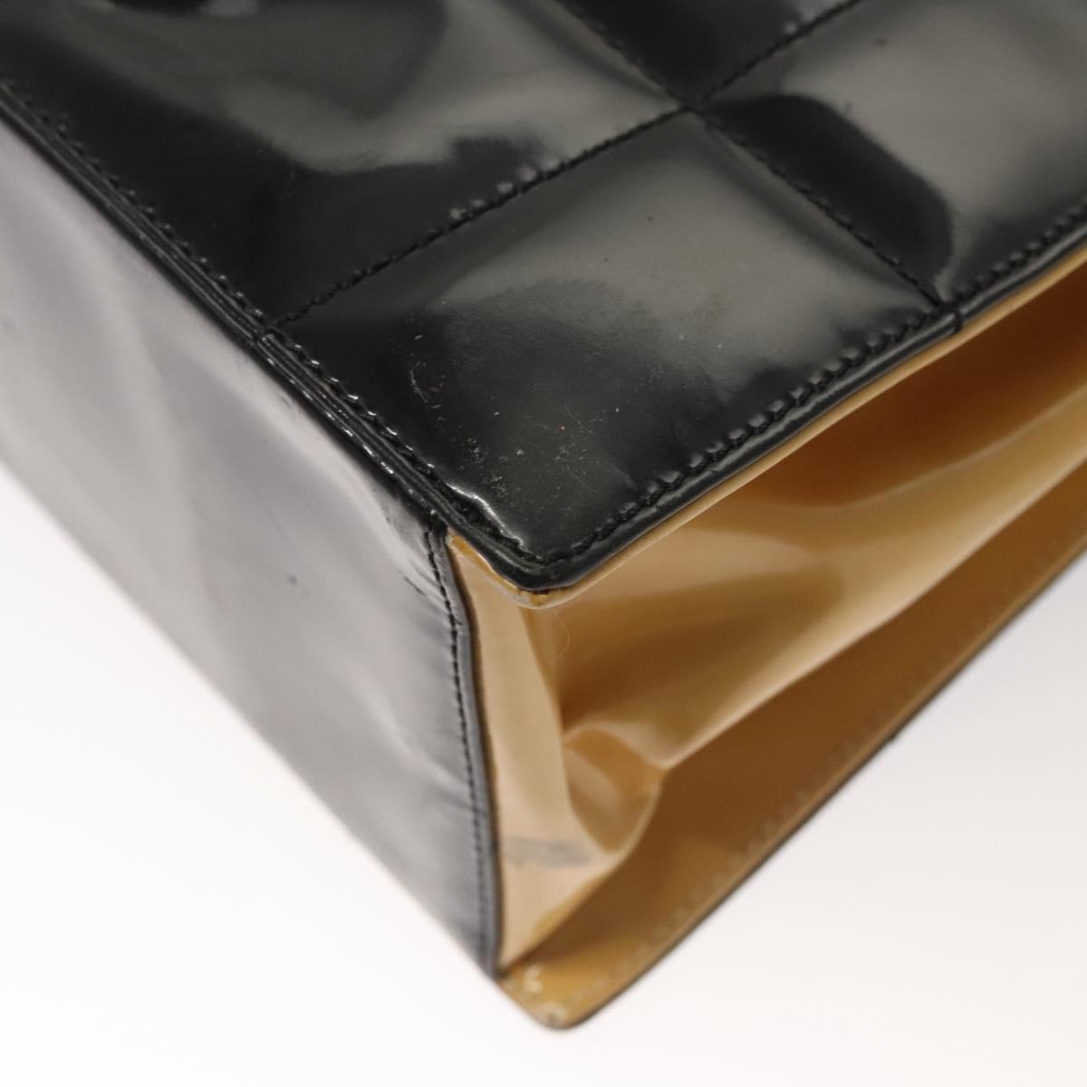 CHANEL Choco Bar Chain Shoulder Bag Patent leather Black CC Auth 122608