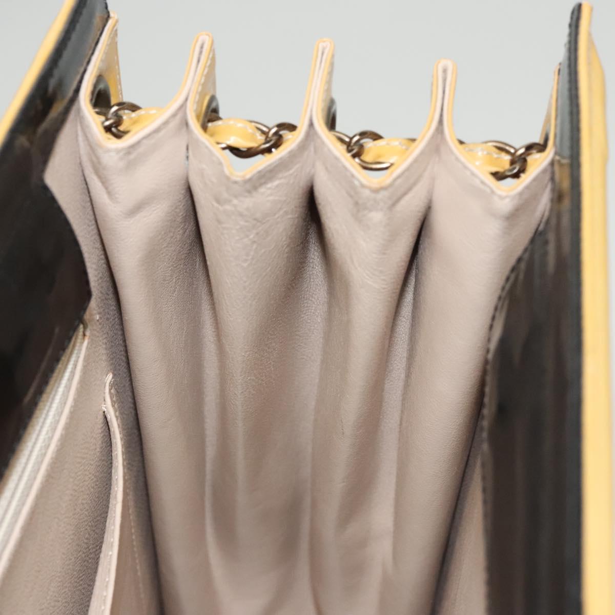 CHANEL Choco Bar Chain Shoulder Bag Patent leather Black CC Auth 122608