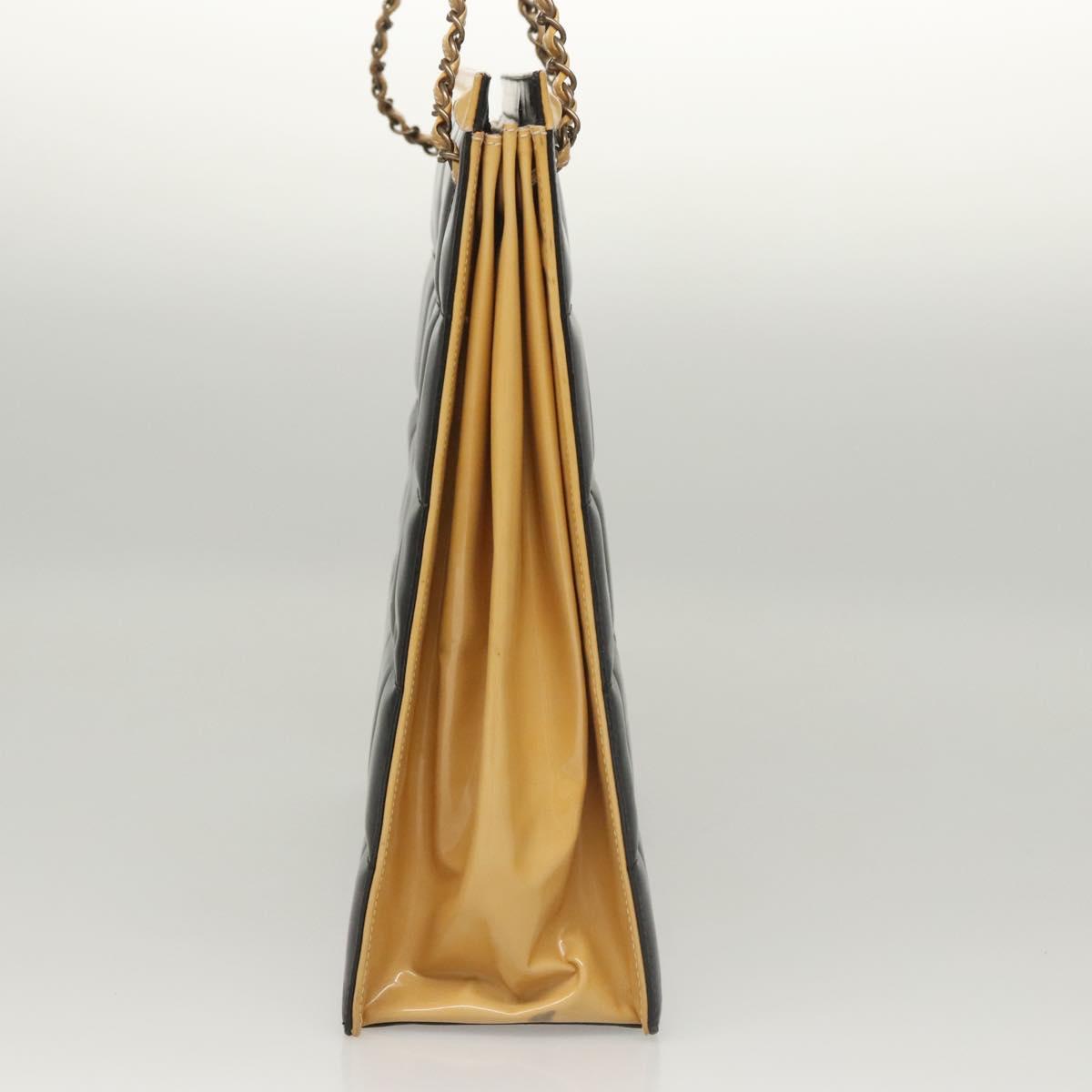 CHANEL Choco Bar Chain Shoulder Bag Patent leather Black CC Auth 122608