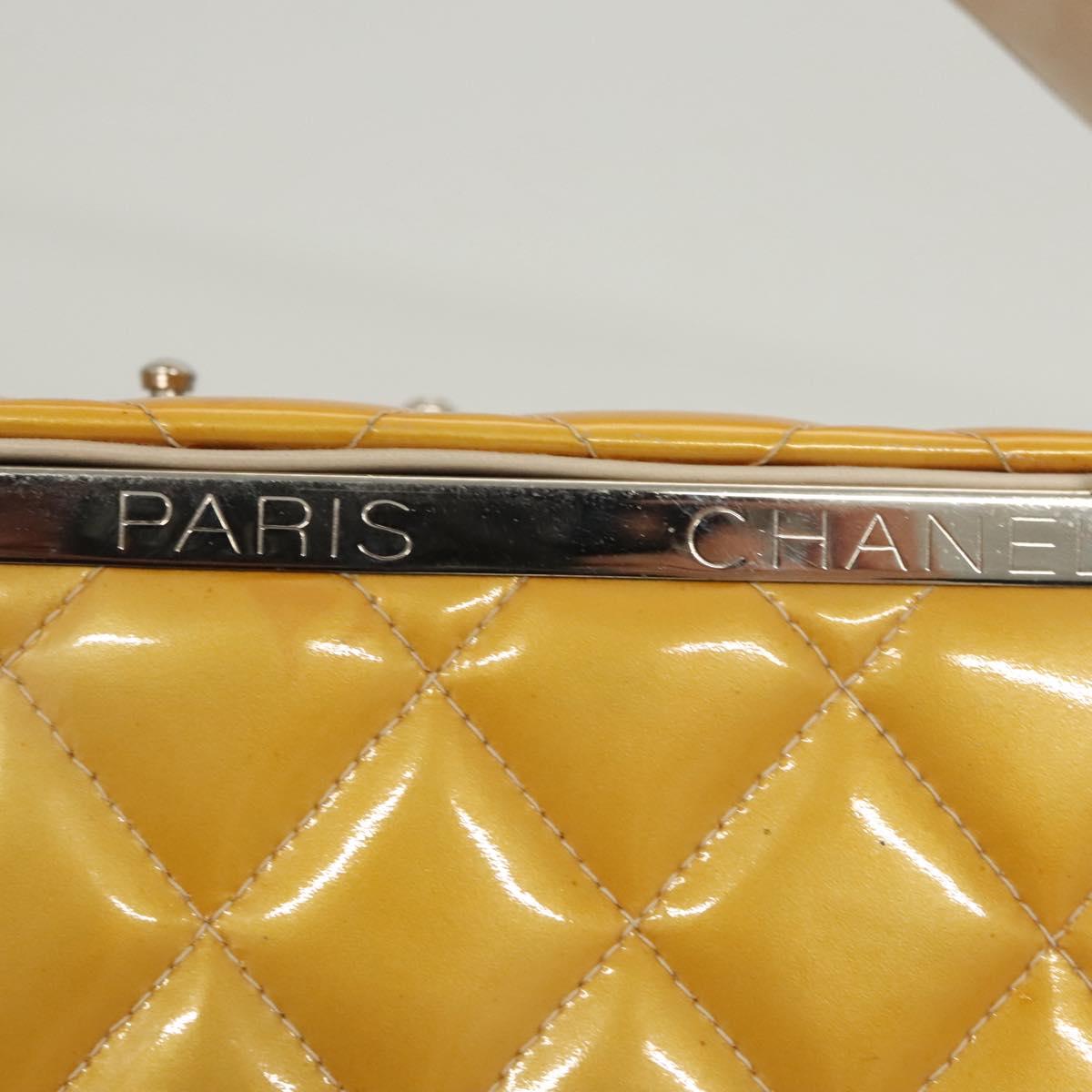 CHANEL Matelasse Hand Bag Patent leather Yellow Silver CC Auth 122609