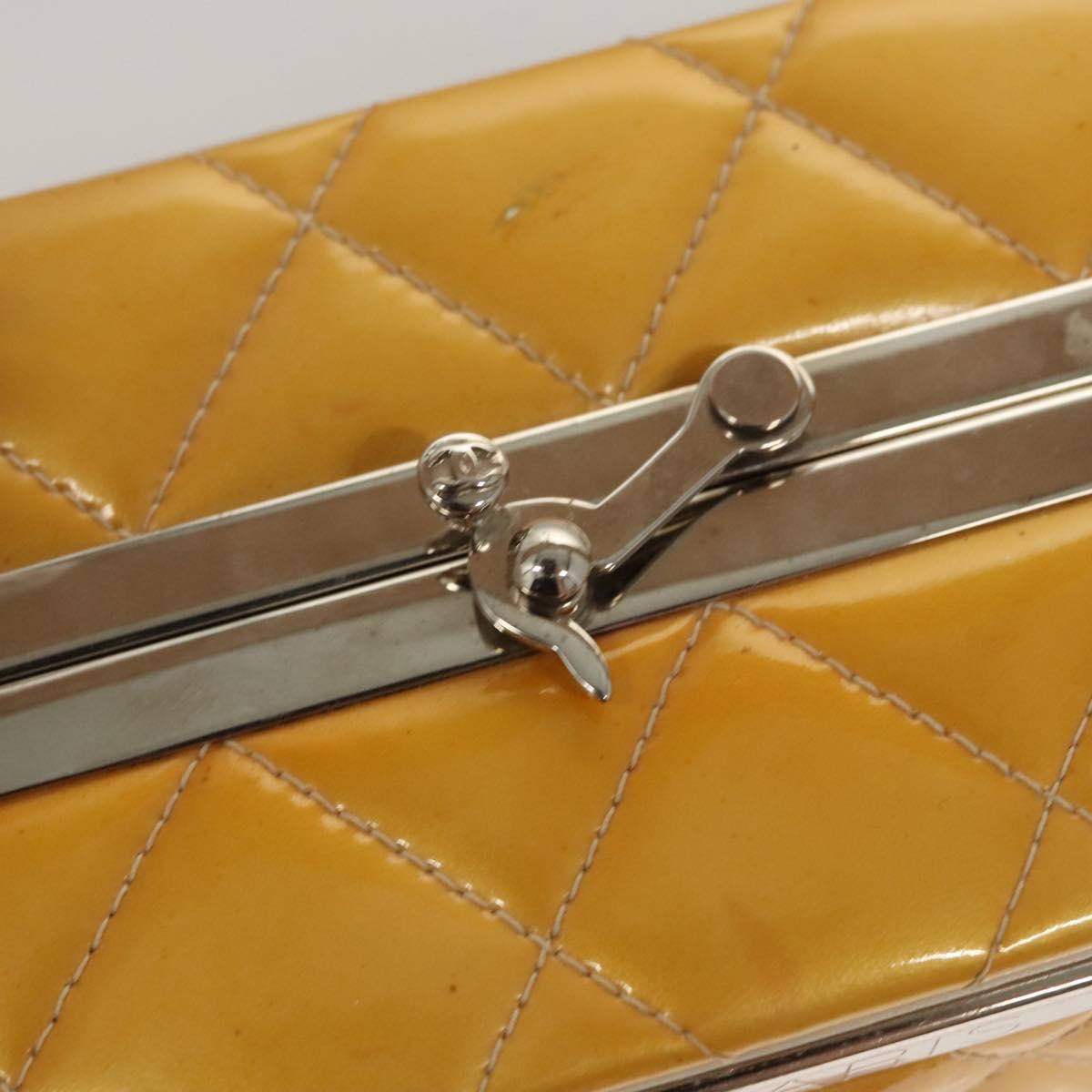 CHANEL Matelasse Hand Bag Patent leather Yellow Silver CC Auth 122609